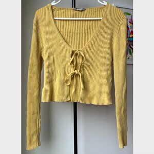 Everlane	Yellow Ribbed Cotton-Wool Open Tie Front Sweater - Size M